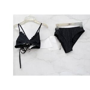 New Women's Black Bikini 2 Piece Swimsuit Rufflled Top Size XS Swimwear